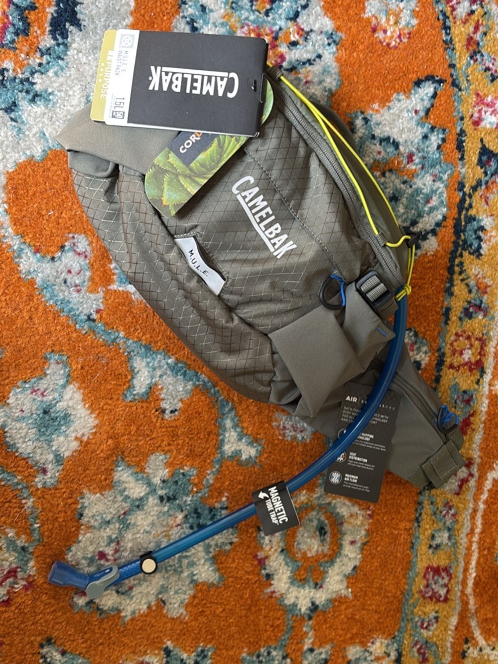 CamelBak M.U.L.E. Waist Pack in Gray with Blue Tube and Yellow Accents